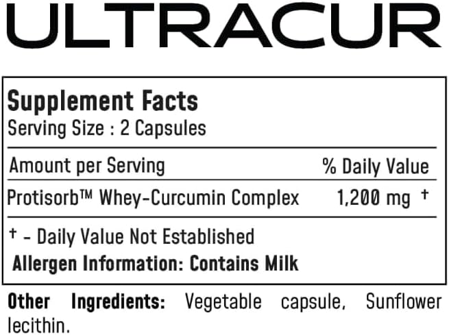 Ultracur Curcumin Complex Supplement - Ultra Bioavailable High Absorption Turmeric Curcumin Supplement for Joint, Muscle & Brain Support - Patented Protisorb for Premium Absorption – 60 Capsules