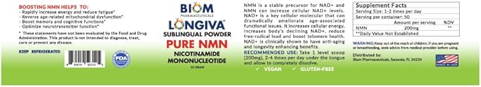 Biom NMN Sublingual Powder. Advanced Nanotized Nicotinamide Mononucleotide, Mitochondrial Regeneration, Sirtuin Activation, Cellular Energy