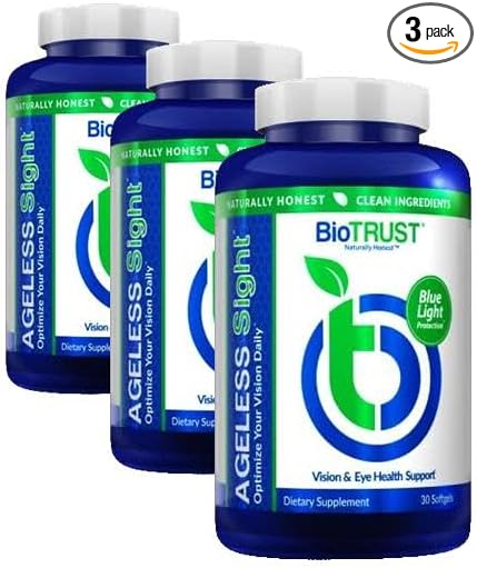 BioTrust Ageless Sight, Blue Light Protection, Promotes Optimal Eye Health, Visual Performance and Brain Health, Support for Digital Eye Strain, Non-GMO, Gluten-Free, 30 Soft gels (Pack of 3)