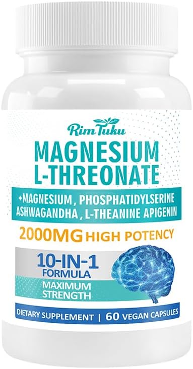 Magnesium L-Threonate 2000mg | 10-in-1 Supplement for Brain Health & Cognitive Support | High-Absorption Magnesium Threonate Capsules, 60 Count