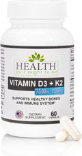 HAIOTB D3+K2: Vitamin D3 7500 IU (188mcg) + K2 200 mcg- 60 Capsules