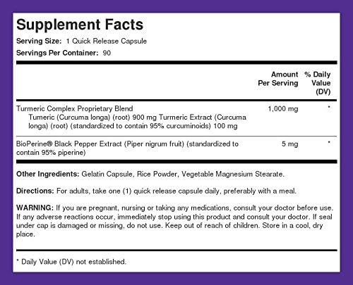 Piping Rock Turmeric Curcumin with Black Pepper | 90 Capsules | Herbal Complex Supplement with Bioperine Extract | Non-GMO, Gluten Free