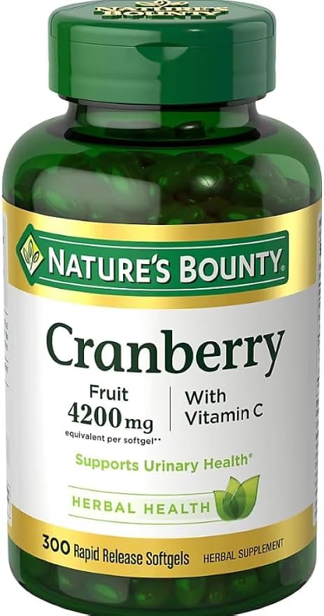 Natures Bounty Cranberry Fruit 4200mg with Vitamin C, Herbal Supplement, Supports Urinary Health, 300 Rapid Release Softgels + Bonus 1 Elbow Support