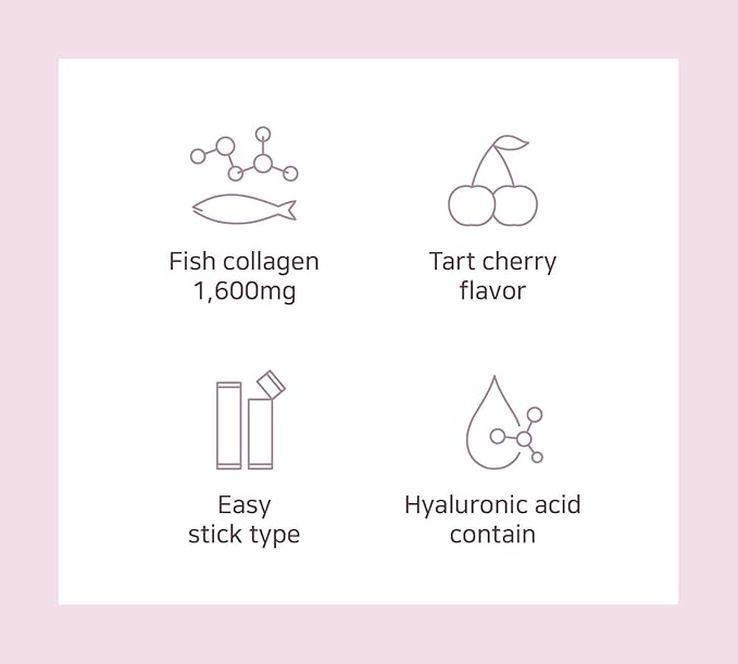 Tart Cherry Collagen Jelly Stick 20g * 15 Stick 1,600mg Low Molecular Fish Collagen