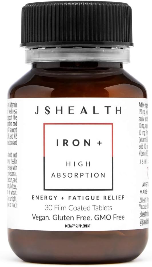 JSHealth Iron Supplement with Vitamin C. Ferrochel Iron Supports Energy Levels. Non-Constipating, with B Vitamins. By Nutritionist Jessica Sepel (30 Tablets)