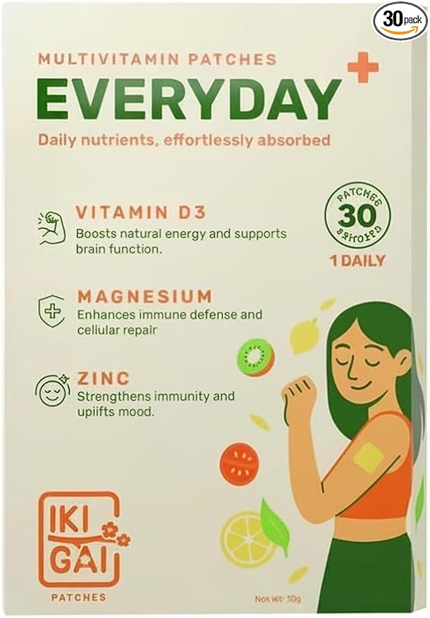 IKIGAI Vitamin D3, Magnesium & Zinc Transdermal Patch – 30 Peel & Stick Daily Vitamin Patches for Men & Women | Easy External Use Only Skin Patches | Pill-Free Supplement Alternative