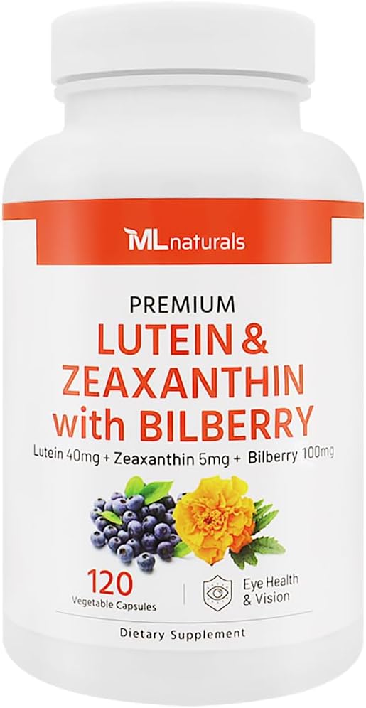 ML Naturals Lutein & Zeaxanthin with Bilberry – 40mg Lutein, 5mg Zeaxanthin & 100mg Bilberry (Per Serving) – 120 Vegetable Capsules – Supports Eye Health & Vision