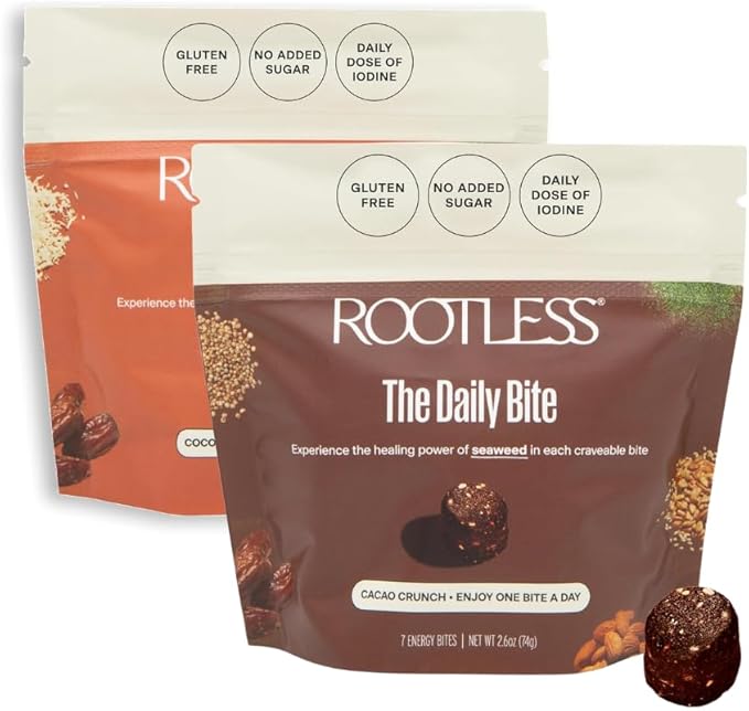 Rootless Seaweed Daily Bites – Cacao Crunch & Coconut Chai – 2 Week Supply for Hormone & Thyroid Health | 100% Daily Iodine, Whole Food Ingredients – 2 Pack