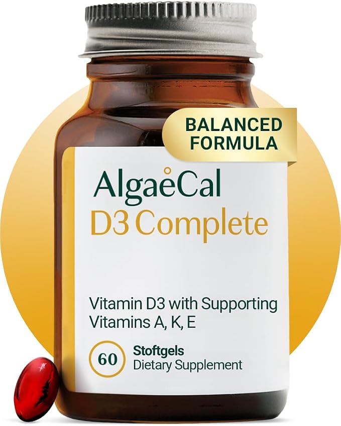 ALGAECAL D3 Complete - Enhanced Immune Support & Bone Health with D3 K2, A, & E - Whole Body Wellness & Bone Strength, 60 softgels (1 Pack)