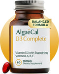 ALGAECAL D3 Complete - Enhanced Immune Support & Bone Health with D3 K2, A, & E - Whole Body Wellness & Bone Strength, 60 softgels (1 Pack)