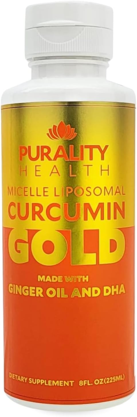 PURALITY HEALTH Curcumin Gold, from Turmeric with Ginger Oil & DHA Omega-3s, Micelle Liposomal Enhanced Absorption, Joint Health, 15 Day Supply