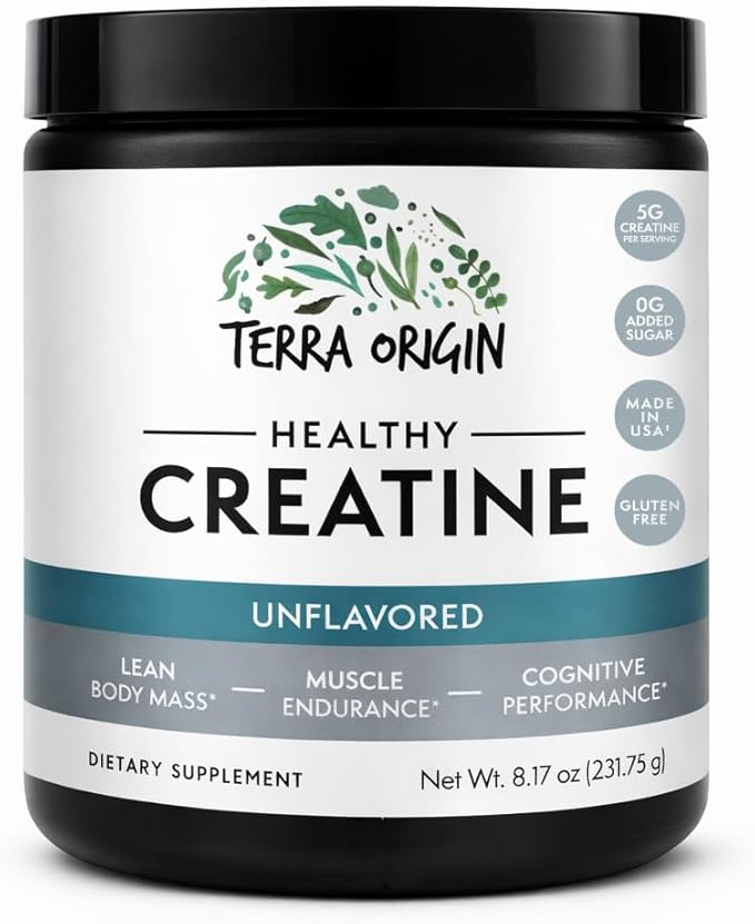 TERRA ORIGIN Creatine Monohydrate Powder | 45 Servings | Micronized Creatine Supplement | Unflavored, Pure Creatine for Women & Men | Gluten Free, Sugar Free, Made in USA