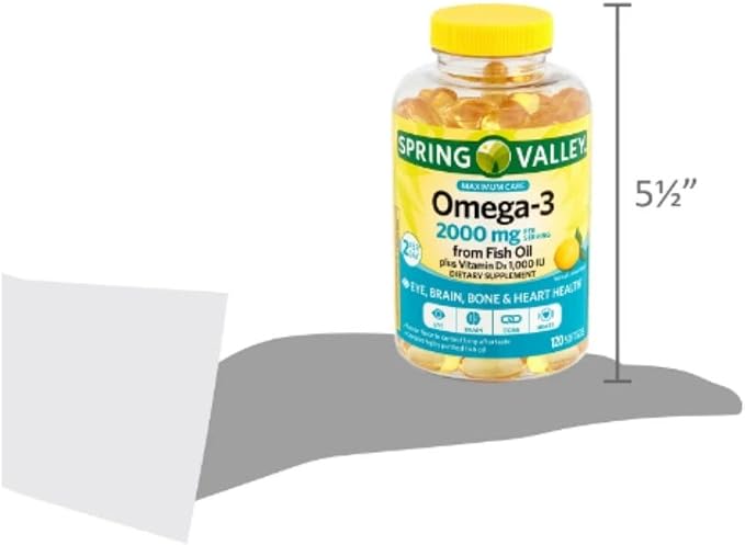 Spring Valley Omega-3 from Fish Oil 2000 mg, Maximum Care, 120 count + STS Sticker.
