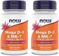 Now Supplements, Mega D-3 & MK-7, 5000 IU / 180 mcg, Bone & Cardiovascular Support*, Vitamins K-3 & K-2, 180 Capsules (Pack of 2)