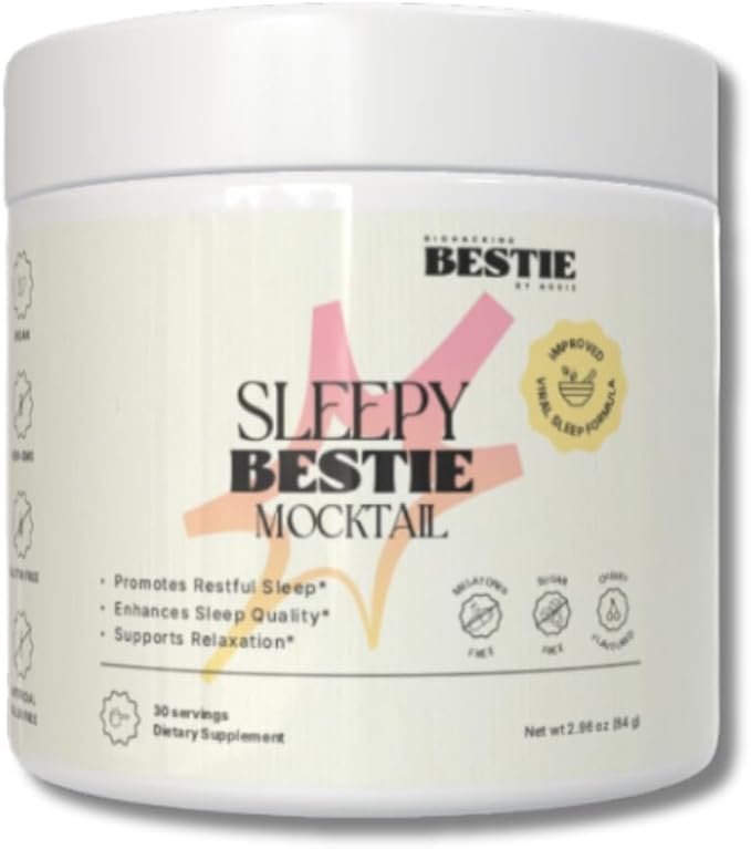 Sleepy Bestie Mocktail for Women & Men - Magnesium Citrate & Glycinate Powder for Sleep, Calm Support Supplement with L-Theanine & Tart Cherry Extract, Gluten Free - 2.96 oz