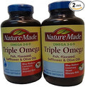 Nature Made Triple Omega 3 6 9 - Fish, Flaxseed, Safflower & Olive Oils - 2 Bottles, 180 Softgels Each