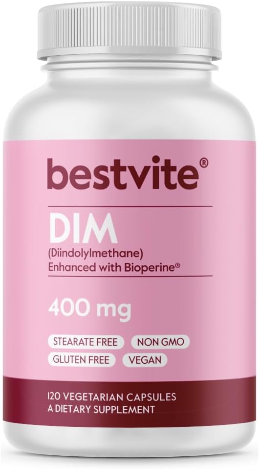 BESTVITE DIM (Diindolylmethane) 400mg with Bioperine (120 Vegetarian Capsules) - No Stearates - No Gelatin - Vegan - Non GMO - Gluten Free