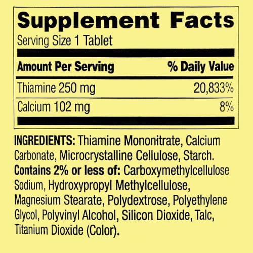 Spring Valley Vitamin B1 Tablets Dietary Supplement, 250 mg, 100 Count + Dri Store Sticker.