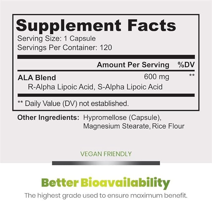 Simply Natures Pure Alpha Lipoic Acid 600mg 360 Veggie Capsules, Non-GMO Thioctic Acid 12 Month Supply