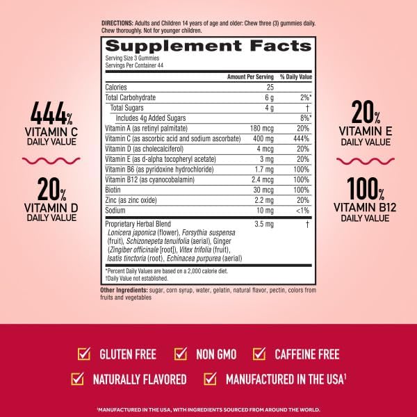 Airborne 400mg Vitamin C Gummies for Adults & Children, Immune Essentials Daily Immune Support Supplement with Vitamins C & E - Orchard Fruit Flavor, 132 Gummies (Pack of 2)