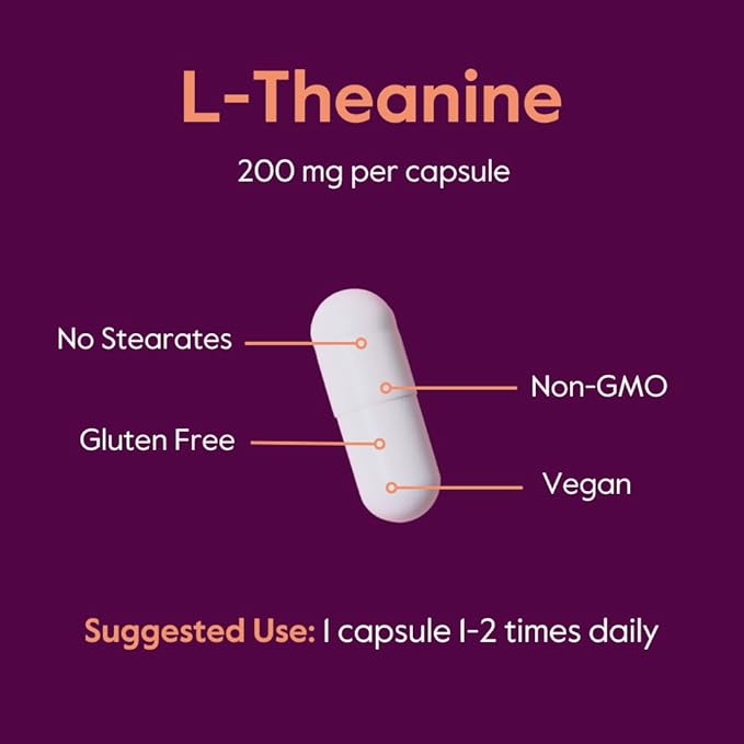 BESTVITE L-Theanine 200mg (120 Vegetarian Capsules) - No Stearates - Vegan - Non GMO - Gluten Free