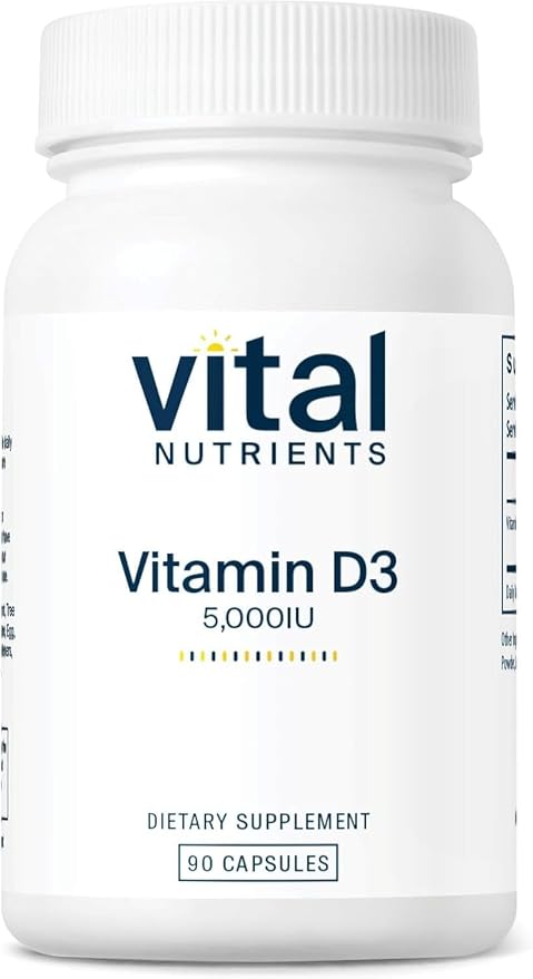 Vital Nutrients Vitamin D 5000 IU - Vitamin D3 Supplement - Healthy Bones, Teeth, Muscles*- Cellular & Immune Function - Calcium Absorption - Gluten, Dairy and Soy Free - 90 Capsules