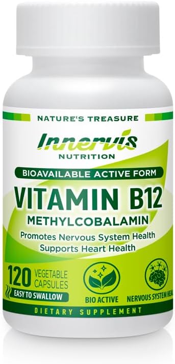 Methyl B12 1000mcg (120 Caps) High Absorption Methylcobalamin for Sustained Energy, Nerve & Heart Health* - Vegan Vitamin B12 by Innervis Nutrition