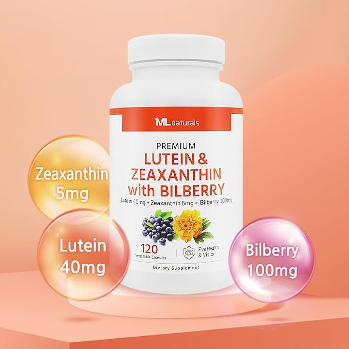 ML Naturals Lutein & Zeaxanthin with Bilberry – 40mg Lutein, 5mg Zeaxanthin & 100mg Bilberry (Per Serving) – 120 Vegetable Capsules – Supports Eye Health & Vision