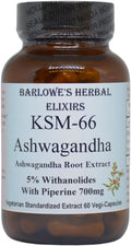 Barlowe's Herbal Elixirs KSM-66 Ashwagandha | Ashwagandha Root Extract | 5% Withanolides | 700mg per Capsule | 60 Veggie Capsules | Stearate Free | Glass Bottle
