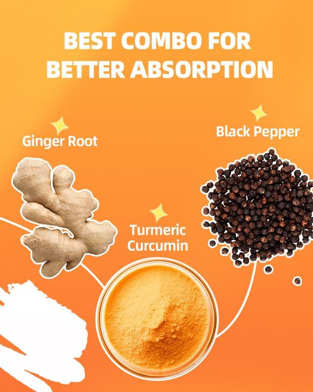 Turmeric Curcumin Gummies with Black Pepper 2 Pack, Turmeric and Ginger Supplement for Immune Joint Support, Sugar Free Ginger Gummies for Inflammation Vegan