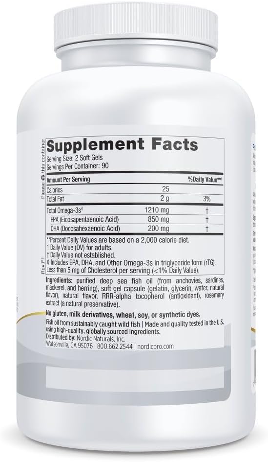 Nordic Naturals ProEPA, Lemon - 180 Soft Gels - 1210 mg Omega-3 - High-Intensity EPA Formula for Healthy Mood, Heart Health & Cellular Function - Non-GMO - 90 Servings