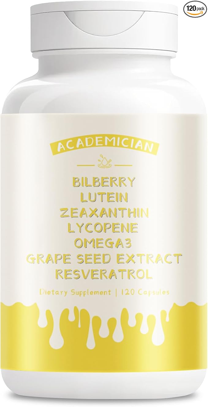 Omega 3 Fish Oil Supplements with Lutein Zeaxanthin Bilberry Vitamins Capsules Grape Seed Extract Supplement - 120 Count