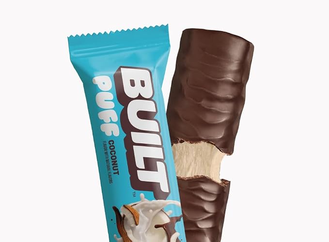 BUILT Puff Protein Bars, Coconut, 17g Protein - 12 Count | Protein Snack Bar with Collagen, Calorie Conscious, Gluten Free