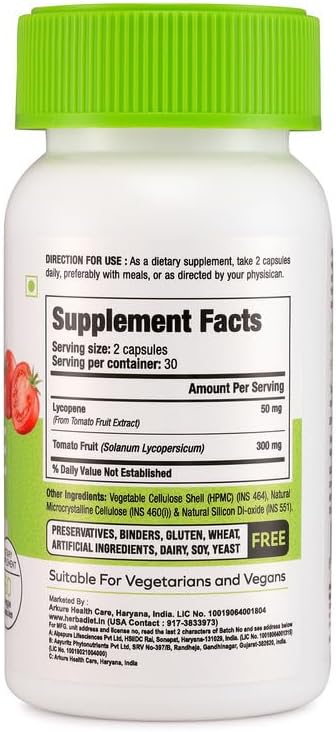Lycopene 50mg Capsules - Natural Prostate Health Support Supplements for Men - Immune Support, Antioxidant, Vision Support, Heart Health, Eye Health - Pure Tomato Extract (120 Capsules)