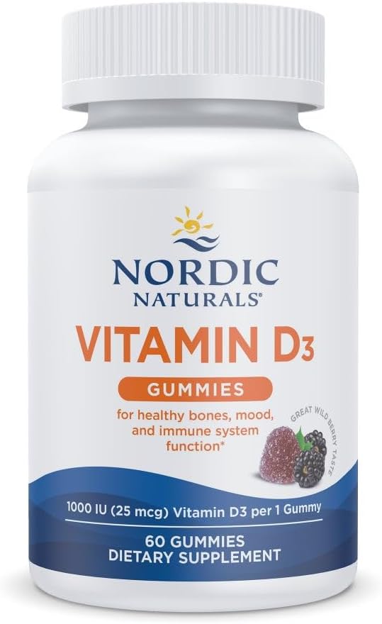 Nordic Naturals Vitamin D3 Gummies, Wild Berry - 60 Gummies - 1000 IU Vitamin D3 - Great Taste - Healthy Bones, Mood & Immune System Function - Non-GMO - 60 Servings