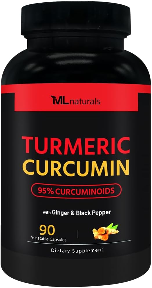 ML Naturals Organic Turmeric Curcumin – 1,800mg, Root Extract 300mg - 120mg Organic Ginger & 15mg Black Pepper (Per Serving) - 90 Vegetable Capsules – Non-GMO