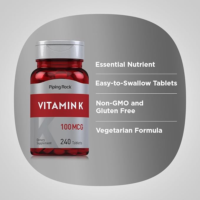 Piping Rock Vitamin K | 100 mcg | 240 Tablets | Supplement for Women and Men | as Phytonadione | Vegetarian, Non-GMO, Gluten Free