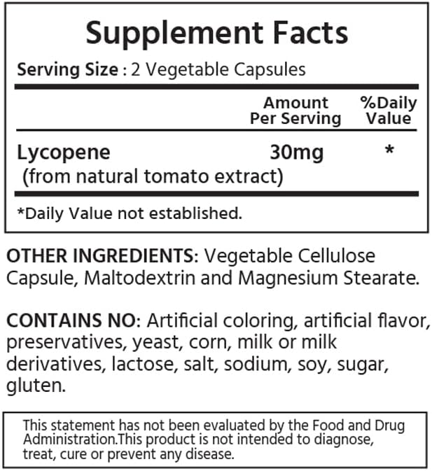 ML Naturals Natural Lycopene 30mg (Per Serving) – 240 Vegetable Capsules – from Tomato Extract – Supports Cardiovascular & Immune Health
