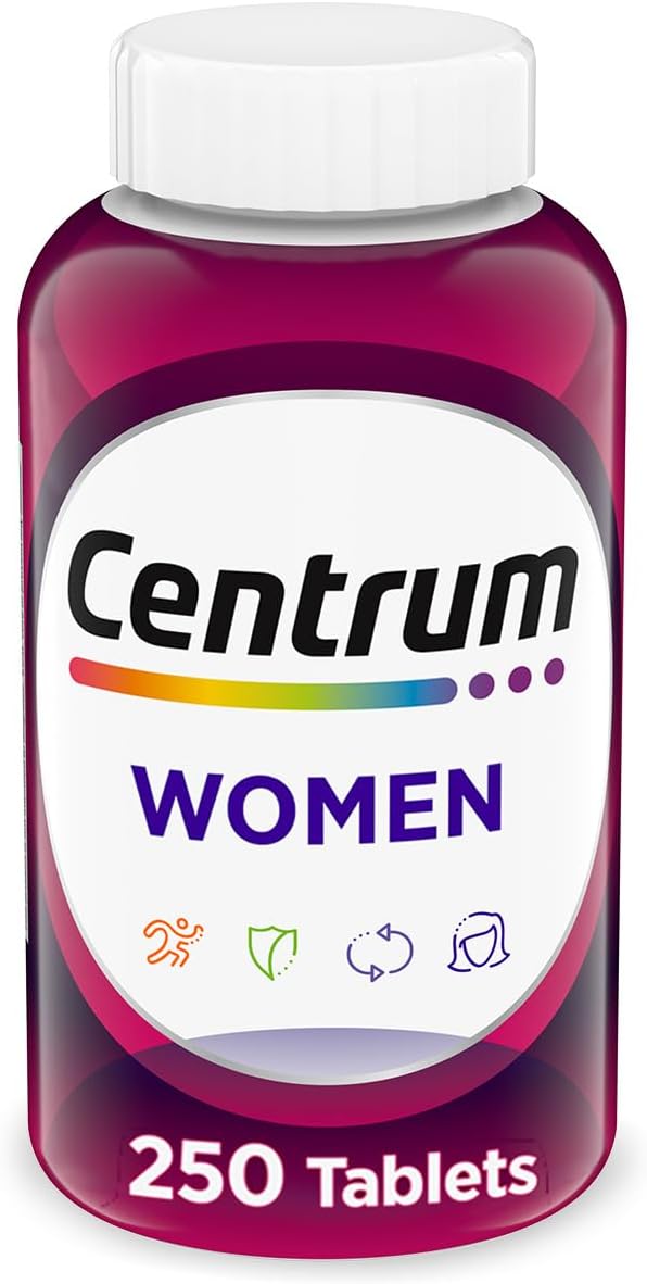 Centrum Multivitamin for Women, Multimineral Supplement with Iron, Vitamin D3, B Vitamins and Antioxidant Vitamins C and E, Gluten Free, Non-GMO Ingredients - 250 Count