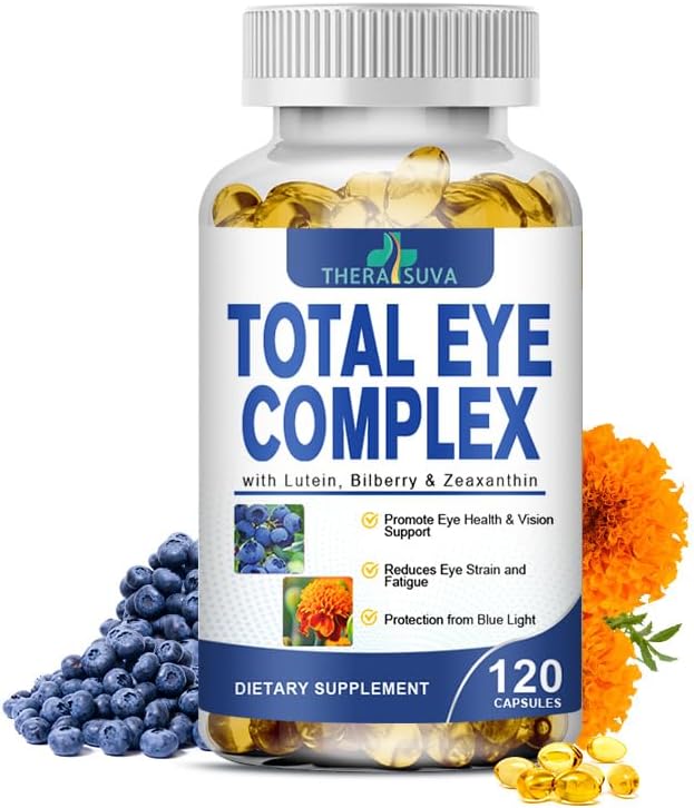 Total Eye Complex - Lutein + Bilberry + Zeaxanthin + Citrus Bioflavonoids - Ultra Vision Support Supplement for Healthy Eyes, 2 Month Supply, 120 Softgels