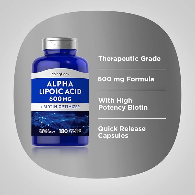 Piping Rock Alpha Lipoic Acid 600mg | 180 Capsules | Plus Biotin Optimizer | ALA Supplement | Non-GMO, Gluten Free