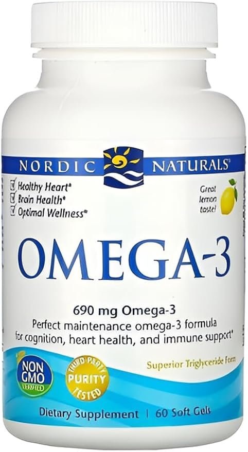 Nordic Naturals Omega-3, Lemon Flavor - 60 Soft Gels - 690 mg Omega-3 - Fish Oil - EPA & DHA - Immune Support, Brain & Heart Health, Optimal Wellness - Non-GMO - 30 Servings