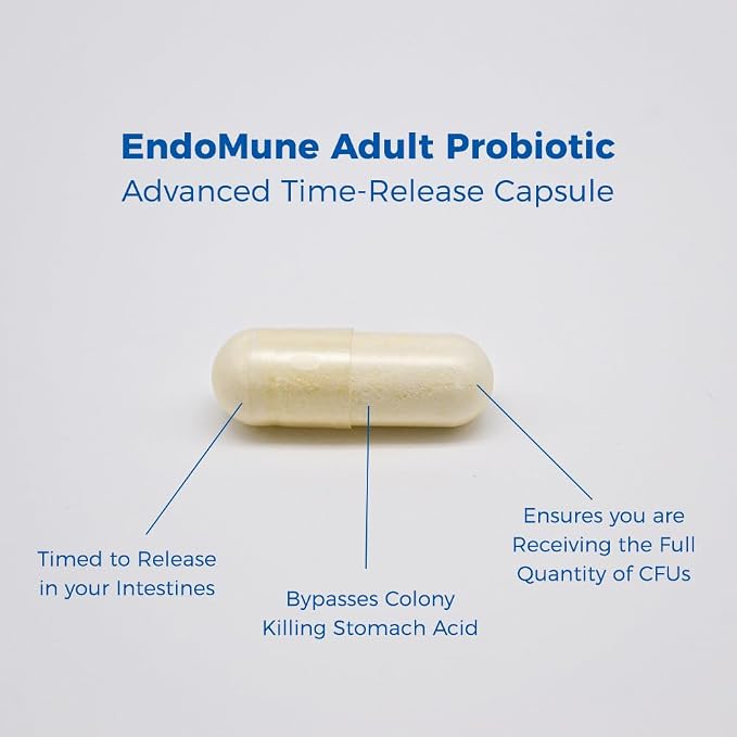Endomune Advanced Adult Multi-Strain Probiotic Supplement with Prebiotic - 10 Strains, 30 Billion CFU - Physician Formulated (60-Count)