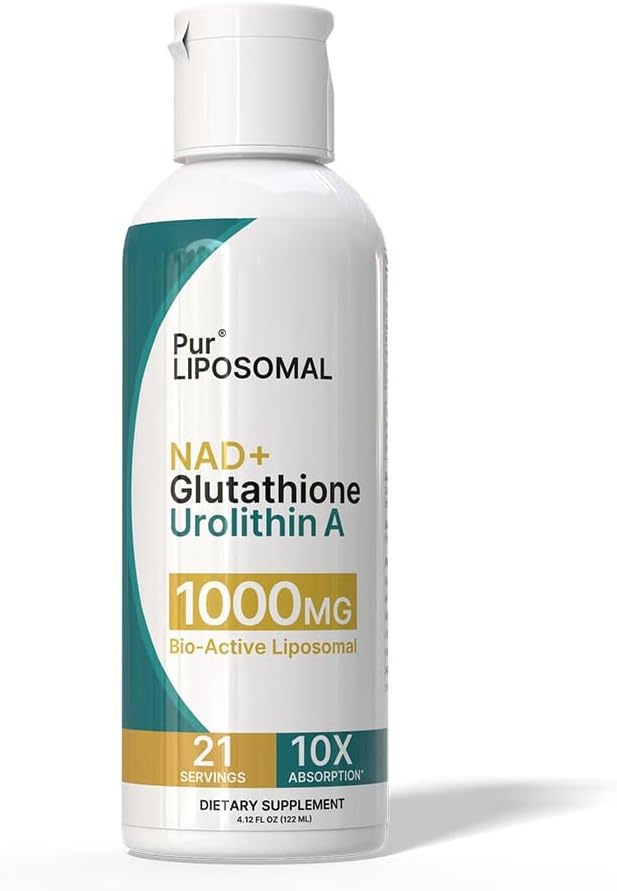 NAD+ Glutathione Urolithin A 1000mg Liquid - Max Absorption NAD+ Stack with NMN & NR for Cellular Energy - L-Glutathione for Detox & Urolithin A for Anti-Aging - 21 Servings