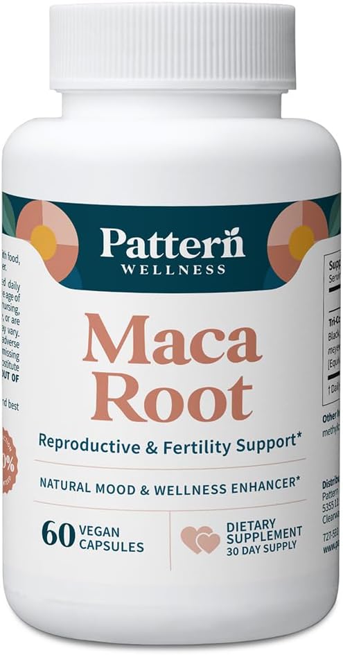 Pattern Wellness Maca Root Extract 20:1 (10,000 mg Equivalent) – for Men & Women – Tri-Color Black/Red/Yellow Blend – 60 Vegan, Non-GMO Capsules