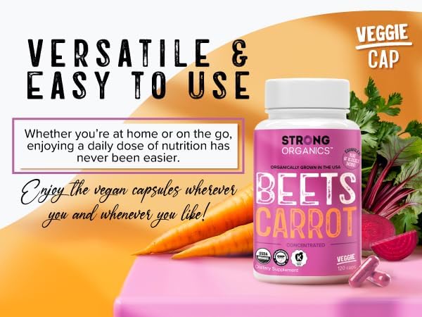 Beet & Carrot Juice Caps - USA Grown, Organic Raw Cold Pressed for Eye, Skin & Heart Health – Vegan, Non GMO 120Ct