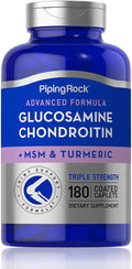 Piping Rock Glucosamine Chondroitin MSM Turmeric | 180 Caplets | Triple Strength | Advanced Supplement | Non-GMO, Gluten Free