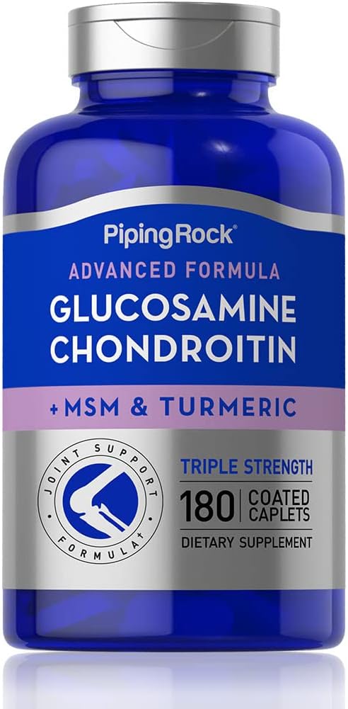 Piping Rock Glucosamine Chondroitin MSM Turmeric | 180 Caplets | Triple Strength | Advanced Supplement | Non-GMO, Gluten Free