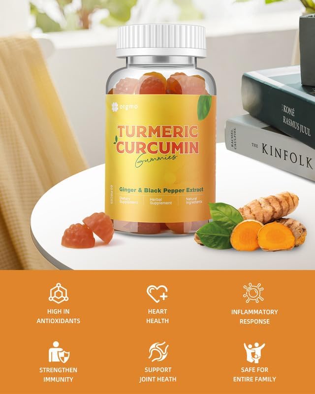 Turmeric Curcumin Gummies with Black Pepper 2 Pack, Turmeric and Ginger Supplement for Immune Joint Support, Sugar Free Ginger Gummies for Inflammation Vegan