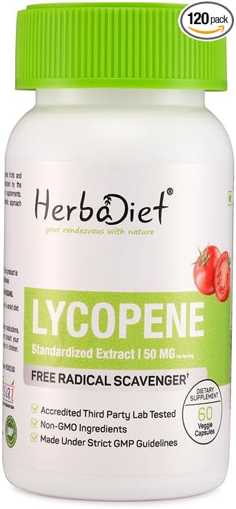 Lycopene 50mg Capsules - Natural Prostate Health Support Supplements for Men - Immune Support, Antioxidant, Vision Support, Heart Health, Eye Health - Pure Tomato Extract (120 Capsules)